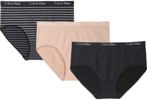 ملابس داخلية نسائية من Calvin Klein مكونة من 3 قطع (شريط أسود/كاجو/أسود، مقاس متوسط) in Saudi Arabia