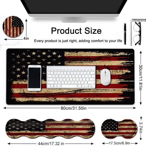 Mouse Pad Wrist Support Set, Extended Gaming Mouse Pad and Ergonomic Memory Foam Keyboard Wrist Rest for Office,Home, XXL Waterproof Writing pad Large Desk Pad, Vintage American Flag Mouse Mat in Saudi Arabia