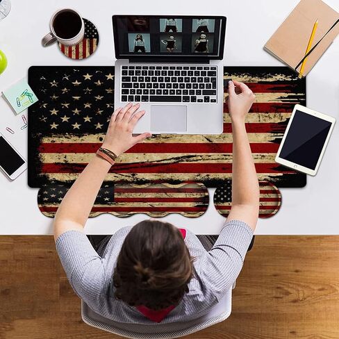 Mouse Pad Wrist Support Set, Extended Gaming Mouse Pad and Ergonomic Memory Foam Keyboard Wrist Rest for Office,Home, XXL Waterproof Writing pad Large Desk Pad, Vintage American Flag Mouse Mat in Saudi Arabia