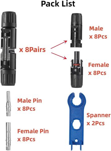 Solar Connectors Panels Kit, Solar Panel Cable Connectors Pins Connector Terminals Crimping Pliers Crimper Set (24PCS(12 Pairs) Solar Connectors)… in Saudi Arabia