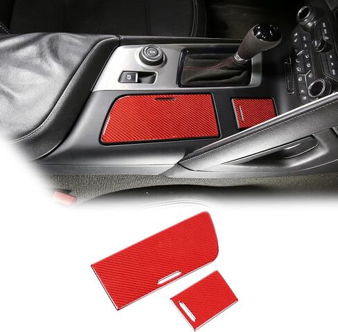 Central Console Cup Holder Panel Protection Cover Sticker Trim Soft Carbon Fiber 2PCS Compatible with Chevrolet Corvette C7 2014-2019 Interior Decoration Accessories (Red Carbon) in Saudi Arabia