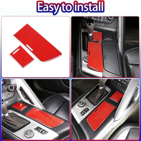 Central Console Cup Holder Panel Protection Cover Sticker Trim Soft Carbon Fiber 2PCS Compatible with Chevrolet Corvette C7 2014-2019 Interior Decoration Accessories (Red Carbon) in Saudi Arabia