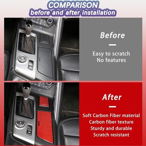 Central Console Cup Holder Panel Protection Cover Sticker Trim Soft Carbon Fiber 2PCS Compatible with Chevrolet Corvette C7 2014-2019 Interior Decoration Accessories (Red Carbon) in Saudi Arabia