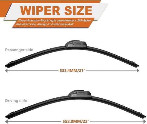 QUALITY Front Windshield Wipers,22" + 21" Premium All-Season J/U Hook Quiet Windshield Wiper Blades (Set of 2) in Saudi Arabia