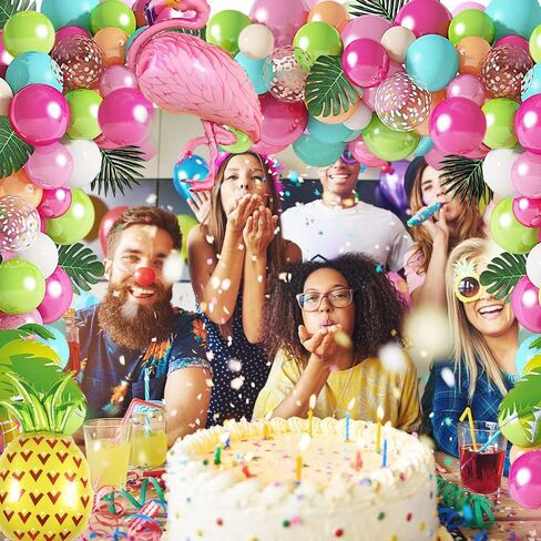 بالونات استوائية قوس جارلاند عدة فلامنغو الأناناس مايلر بالون أخضر ساخن وردي قصاصات بالونات اللاتكس أوراق النخيل لهاواي لو ألوها فلامنغو لوازم زينة حفلات أعياد الميلاد in Kuwait