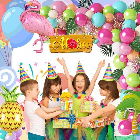 بالونات استوائية قوس جارلاند عدة فلامنغو الأناناس مايلر بالون أخضر ساخن وردي قصاصات بالونات اللاتكس أوراق النخيل لهاواي لو ألوها فلامنغو لوازم زينة حفلات أعياد الميلاد in Kuwait