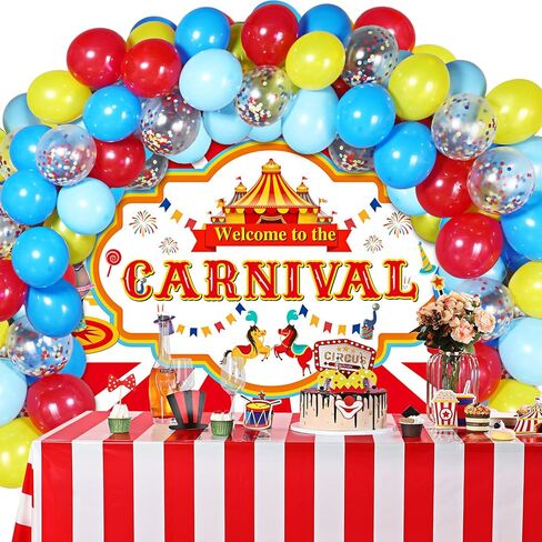Circus Carnival Party Decoration Including Circus Confetti Balloons Kit Carnival Photography Backdrop Banner Carnival Party Tablecloths for Kids Boys Girls Birthday Party Decorations Supplies in Saudi Arabia
