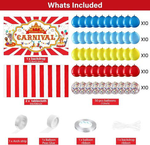 Circus Carnival Party Decoration Including Circus Confetti Balloons Kit Carnival Photography Backdrop Banner Carnival Party Tablecloths for Kids Boys Girls Birthday Party Decorations Supplies in Saudi Arabia