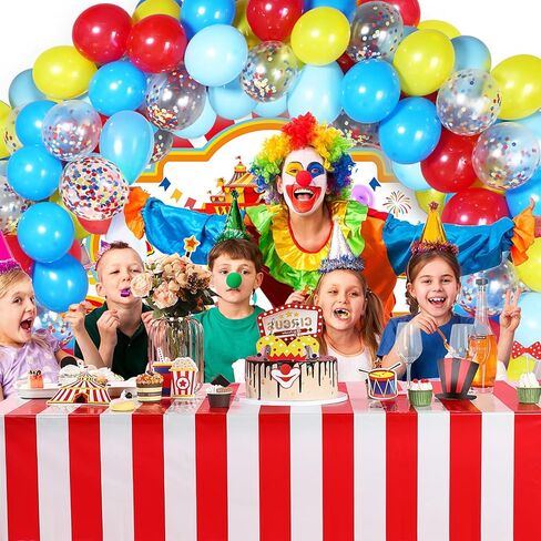 Circus Carnival Party Decoration Including Circus Confetti Balloons Kit Carnival Photography Backdrop Banner Carnival Party Tablecloths for Kids Boys Girls Birthday Party Decorations Supplies in Saudi Arabia