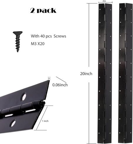 2-حزمة من مفصلات البيانو والمتواصلة باللون الأسود مقاس 20 بوصة، وعرض مفتوح 2 بوصة، ومفصلات من الفولاذ المقاوم للصدأ بسمك 0.06 بوصة مع فتحة ومسامير، ومفصلات أثاث لصناديق تخزين أبواب الخزانة in Kuwait