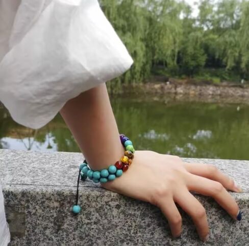 7 شقرا الخرز الحمم روك سوار من الأحجار الكريمة 8 مللي متر طبقة مزدوجة صف قابل للتعديل للجنسين اليوغا حجر الطاقة أحجار استشفاء أساور in Saudi Arabia