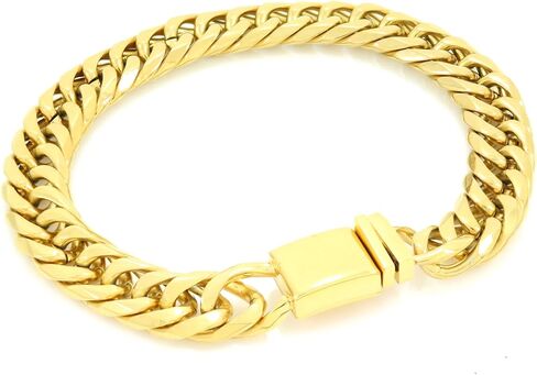 Mens Thick Tight Link Yellow Gold Finish Solid Stainless Steel 12mm Miami Cuban Link Chain/Bracelet Box Lock 20-30 inches Bracelet 8-10 inches in Saudi Arabia