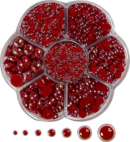 5700 AB Red Half Pearls for Crafts - Flatback Pearls/Jewels Pearls for Nails, DIY Accessory, Art and Fashion Projects - Neatly Organized Craft White Pearls for Makeup and Creative People in Saudi Arabia