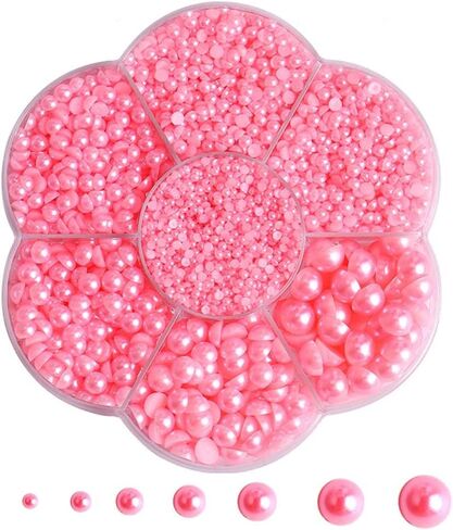 5700 AB Red Half Pearls for Crafts - Flatback Pearls/Jewels Pearls for Nails, DIY Accessory, Art and Fashion Projects - Neatly Organized Craft White Pearls for Makeup and Creative People in Saudi Arabia