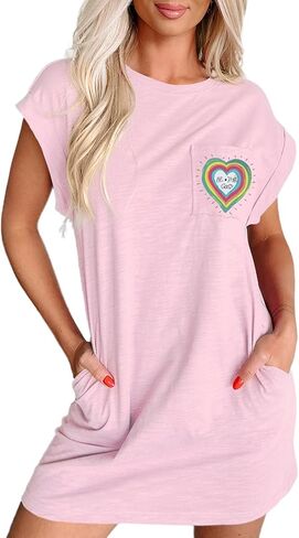 Dokotoo Womens 2024 Casual Summer Dresses Crewneck Short Sleeve Mini Tshirt Dress with Letter Pockets in Saudi Arabia