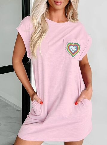 Dokotoo Womens 2024 Casual Summer Dresses Crewneck Short Sleeve Mini Tshirt Dress with Letter Pockets in Saudi Arabia