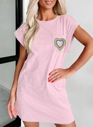 Dokotoo Womens 2024 Casual Summer Dresses Crewneck Short Sleeve Mini Tshirt Dress with Letter Pockets in Saudi Arabia