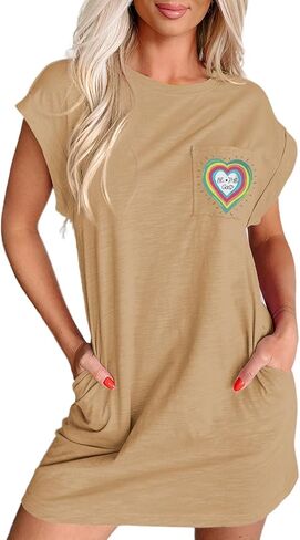 Dokotoo Womens 2024 Casual Summer Dresses Crewneck Short Sleeve Mini Tshirt Dress with Letter Pockets in Saudi Arabia