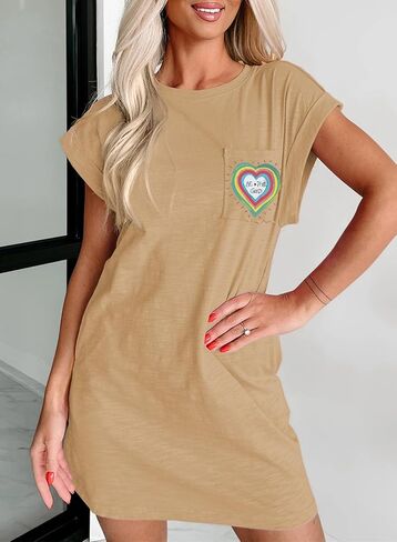 Dokotoo Womens 2024 Casual Summer Dresses Crewneck Short Sleeve Mini Tshirt Dress with Letter Pockets in Saudi Arabia