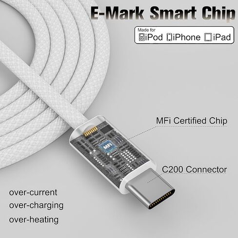 شاحن سيارة iPhone، كابل شحن منسوج USB-C بقدرة 60 وات يدعم Apple Carplay متوافق مع iPhone 15/Plus/Pro/Pro Max/MacBook Pro/iPad Pro/Mini/Air، Samsung Galaxy S23/S22 (2Pack-1M) in Saudi Arabia