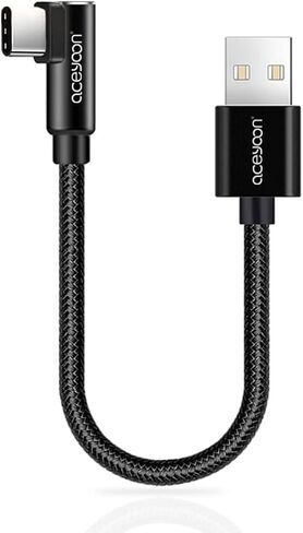 aceyoon كابل USB C قصير 20 سم / 0.6 قدم، 90 درجة مضفر الزاوية اليمنى سلك USB C شكل L USB نوع C للشحن ومزامنة البيانات سلك USB A إلى USB C شاحن لجهاز Galaxy S10 S9 S8، Pixel، Moto، LG G5 G6 in Kuwait
