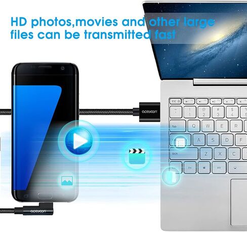 aceyoon كابل USB C قصير 20 سم / 0.6 قدم، 90 درجة مضفر الزاوية اليمنى سلك USB C شكل L USB نوع C للشحن ومزامنة البيانات سلك USB A إلى USB C شاحن لجهاز Galaxy S10 S9 S8، Pixel، Moto، LG G5 G6 in Kuwait