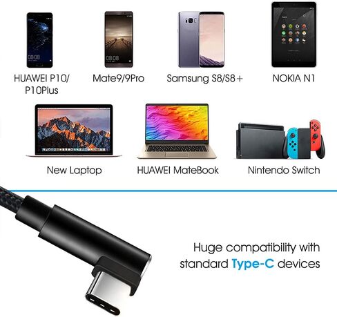 aceyoon كابل USB C قصير 20 سم / 0.6 قدم، 90 درجة مضفر الزاوية اليمنى سلك USB C شكل L USB نوع C للشحن ومزامنة البيانات سلك USB A إلى USB C شاحن لجهاز Galaxy S10 S9 S8، Pixel، Moto، LG G5 G6 in Kuwait