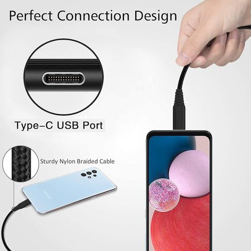 كابل شاحن USB من النوع C بطول 3 أقدام و6 أقدام و10 أقدام لسلك شحن Moto G Power 2023 2022 2021/G Stylus 5G/G Play، Z4 Z3، Edge+، Motorola G7/G7 Play/G Pure، Samsung Galaxy A12 A01 A20 A10E، طاقة شحن سريع 3A الأسلاك in Kuwait