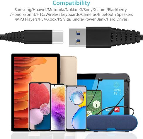 كابل شاحن USB من النوع C بطول 3 أقدام و6 أقدام و10 أقدام لسلك شحن Moto G Power 2023 2022 2021/G Stylus 5G/G Play، Z4 Z3، Edge+، Motorola G7/G7 Play/G Pure، Samsung Galaxy A12 A01 A20 A10E، طاقة شحن سريع 3A الأسلاك in Kuwait