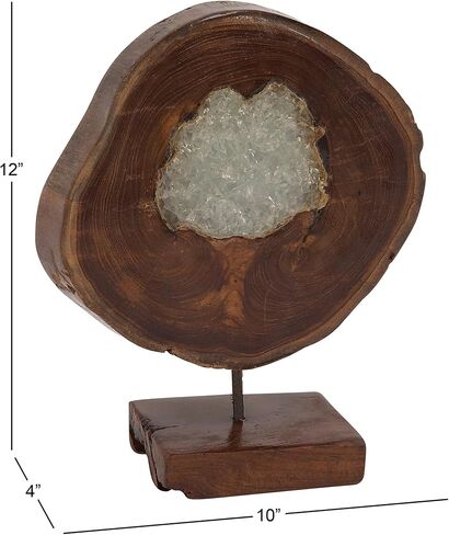 Deco 79 Teak Wood Abstract Decorative Sculpture Home Decor Statue with Resin Embedded, Accent Figurine 10" x 4" x 12", Brown in Saudi Arabia