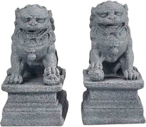 Asian Fu Foo Dogs-Pair of Two Guardian Lions,Stone Statues Feng Shui Decor in Saudi Arabia