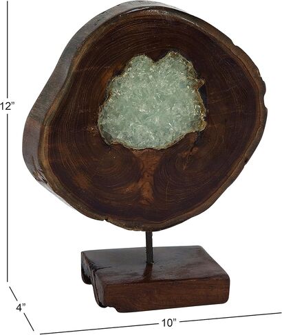 Deco 79 Teak Wood Abstract Decorative Sculpture Home Decor Statue with Resin Embedded, Accent Figurine 10" x 4" x 12", Brown in Saudi Arabia