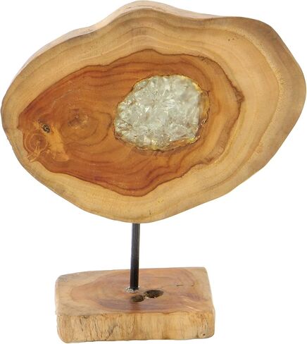 Deco 79 Teak Wood Abstract Decorative Sculpture Home Decor Statue with Resin Embedded, Accent Figurine 10" x 4" x 12", Brown in Saudi Arabia