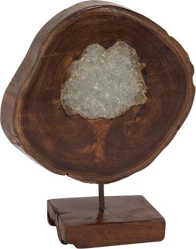 Deco 79 Teak Wood Abstract Decorative Sculpture Home Decor Statue with Resin Embedded, Accent Figurine 10" x 4" x 12", Brown in Saudi Arabia