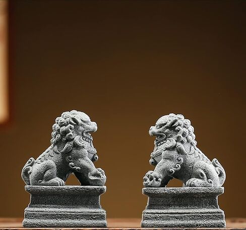 Asian Fu Foo Dogs-Pair of Two Guardian Lions,Stone Statues Feng Shui Decor in Saudi Arabia