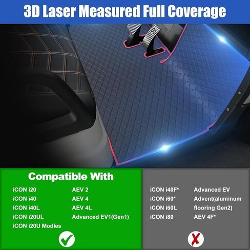 سجادة أرضية عربة الجولف لعربة الجولف iCon i20 i40| بطانة سجادة أرضية بتغطية كاملة | مطاط طبيعي مانع للانزلاق وسهل التنظيف in Kuwait