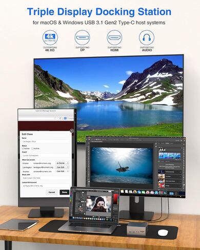 محطة إرساء، محطة إرساء TOTU USB C شاشة ثلاثية 4K مع 2 4K DP، HDMI، 6 منافذ USB، 60 وات USB PD لأجهزة الكمبيوتر المحمولة USB C وأجهزة أخرى من النوع C in Saudi Arabia
