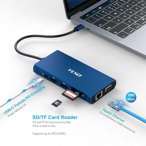 محطة إرساء USB C 12 في 1، محول YLSCI ثلاثي المنافذ متعدد المنافذ مع 2 × 4K HDMI، VGA، إيثرنت، 100 وات PD، USB C 3.0، 4 × USB A، SD/TF لأجهزة الكمبيوتر المحمول USB C والهواتف الذكية in Kuwait
