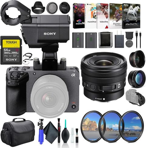كاميرا سينما رقمية FX30 من سوني مع وحدة مقبض XLR ILME-FX30، وعدسة Sony E 10-20 مم G، وبطاقة SF-G قوية سعة 64 جيجابايت، ومجموعة مرشح، وعدسة زاوية واسعة، وعدسة مقربة، وغطاء عدسة، وحقيبة، والمزيد in Saudi Arabia
