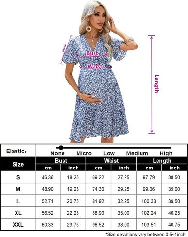 فستان أمومة متوسط ​​الطول صيفي برقبة على شكل V وأكمام قصيرة ملفوف مطوي فستان رضاعة لحفل استقبال الطفل وحزام لالتقاط الصور in Kuwait