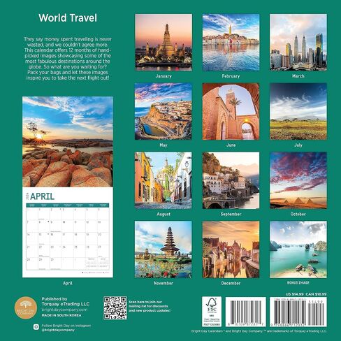 2024 World Travel Monthly Wall Calendar by Bright Day, 12 x 12 Inch Destiantions Vacation Sunset Ocean Moutains Scenic in Saudi Arabia