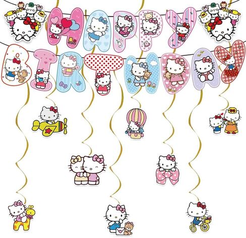 لافتة زينة لأعياد الميلاد من بارتي كيتي وحفلات كرتونية ودوامات معلقة للأطفال والأولاد والبنات من لوازم حفلات عيد ميلاد كيتي السعيدة. in Kuwait