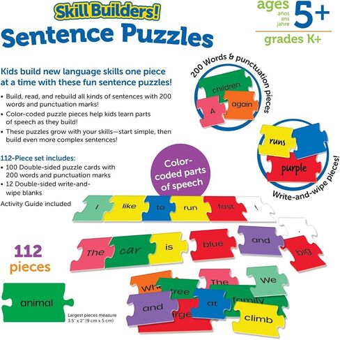 Learning Resources Skill Builders! Sentence Puzzles - Educational Puzzles for Kids, Kindergartner Learning Games, Reading Games for Kids,Back to School,112 Pieces, 5+ Ages in Saudi Arabia