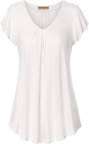 Women's V Neck Pleated tunic shirts Ruffle Sleeve T Shirt Flowy Plus Size Blouse Top in Saudi Arabia