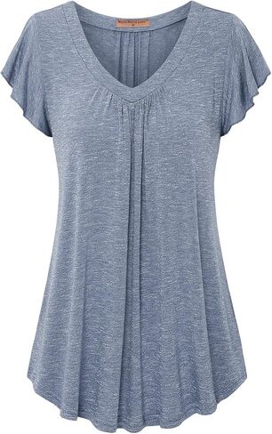 Women's V Neck Pleated tunic shirts Ruffle Sleeve T Shirt Flowy Plus Size Blouse Top in Saudi Arabia