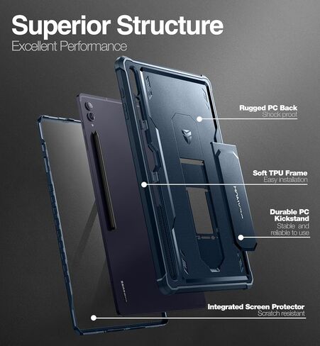 حافظة Dexnor لهاتف Samsung Galaxy Tab S9 Ultra (2023) / Tab S8 Ultra (2022) مقاس 14.6 بوصة، [واقي شاشة مدمج ومسند] مع حامل قلم عالي التحمل وغطاء واقٍ لكامل الجسم مقاوم للصدمات - وردي in Saudi Arabia
