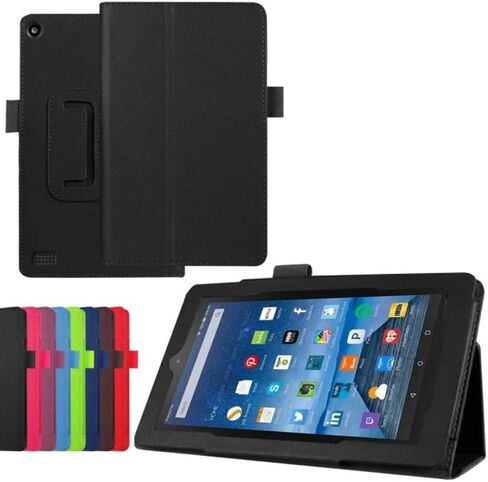for Amazon Kindle New Fire 7 2015 HD7 SV98LN 7" Cover (5th Generation, 2015 Release) Luxury Folio Stand PU Leather Case (Li-Black) in Saudi Arabia