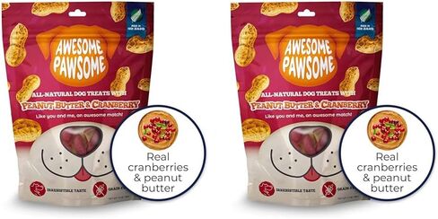 Awesome Pawsome Peanut Butter & Cranberry, All Natural Dog Treat, Grain Free Snacks for Dogs of All Ages, Fun Bite-Sized Shapes Dog Treats, Crafted in New Zealand, 3oz in Saudi Arabia