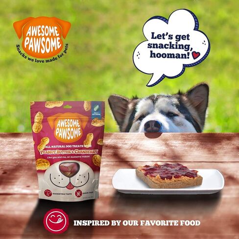 Awesome Pawsome Peanut Butter & Cranberry, All Natural Dog Treat, Grain Free Snacks for Dogs of All Ages, Fun Bite-Sized Shapes Dog Treats, Crafted in New Zealand, 3oz in Saudi Arabia