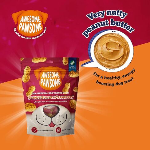Awesome Pawsome Peanut Butter & Cranberry, All Natural Dog Treat, Grain Free Snacks for Dogs of All Ages, Fun Bite-Sized Shapes Dog Treats, Crafted in New Zealand, 3oz in Saudi Arabia